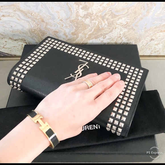Saint Laurent Monogram Studded Leather Clutch Bag - Picture 7 of 8